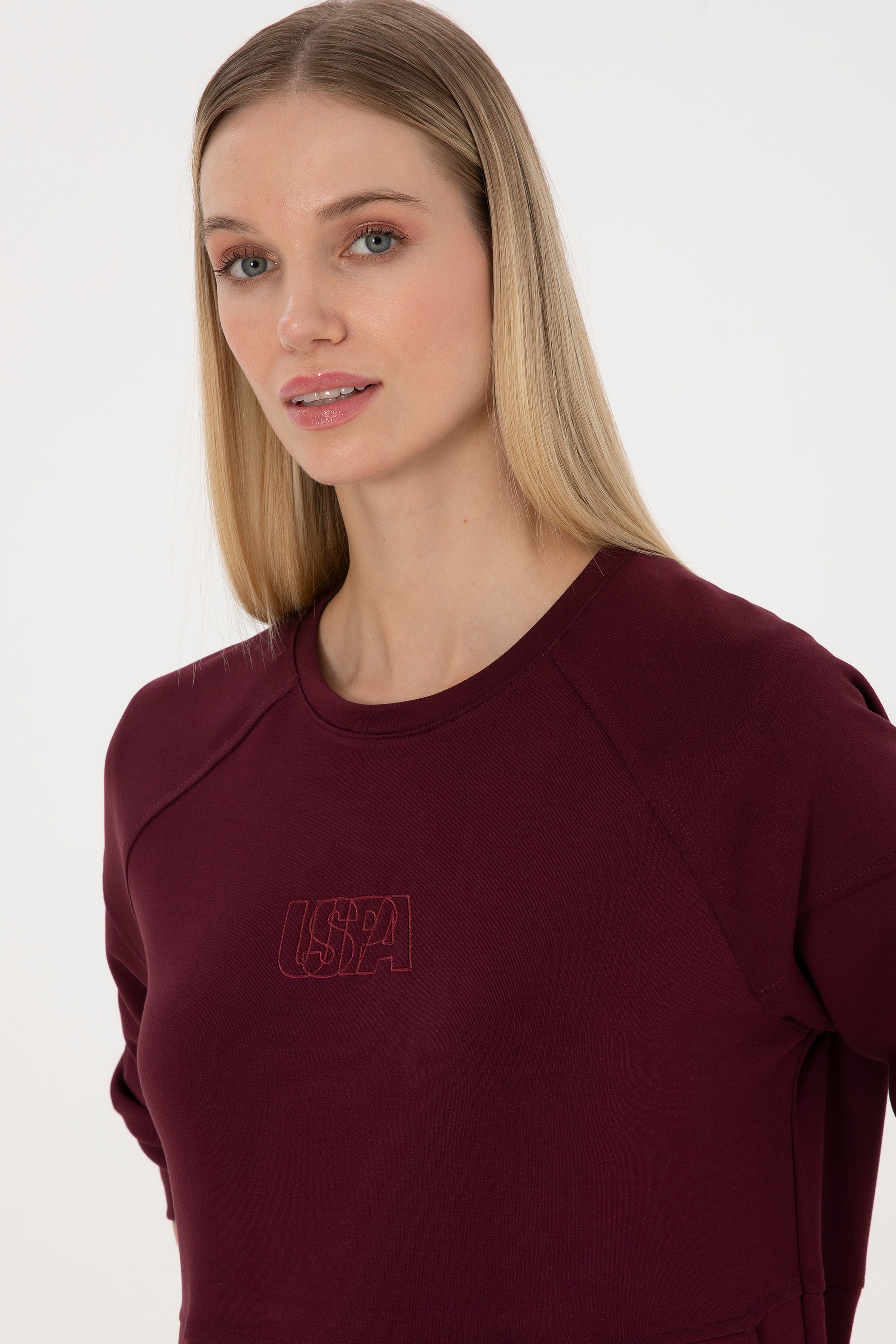 Kadın Bordo Uzun Bisiklet Yaka Sweatshirt - Image 2