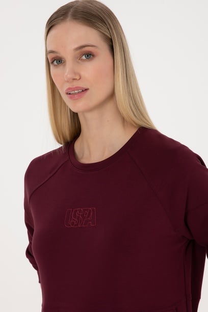 Kadın Bordo Uzun Bisiklet Yaka Sweatshirt