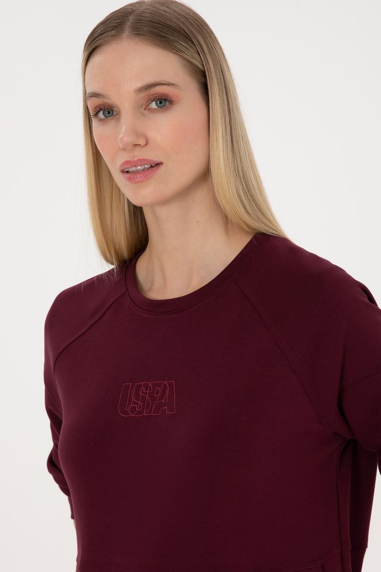 Kadın Bordo Uzun Bisiklet Yaka Sweatshirt - 50315623012