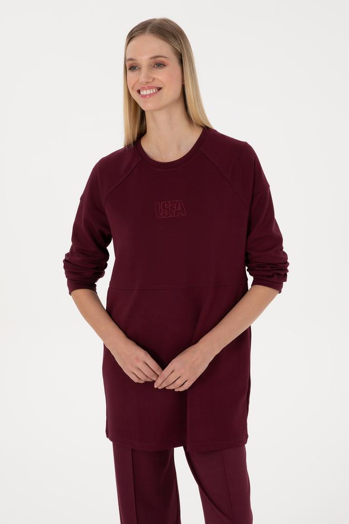 Kadın Bordo Uzun Bisiklet Yaka Sweatshirt