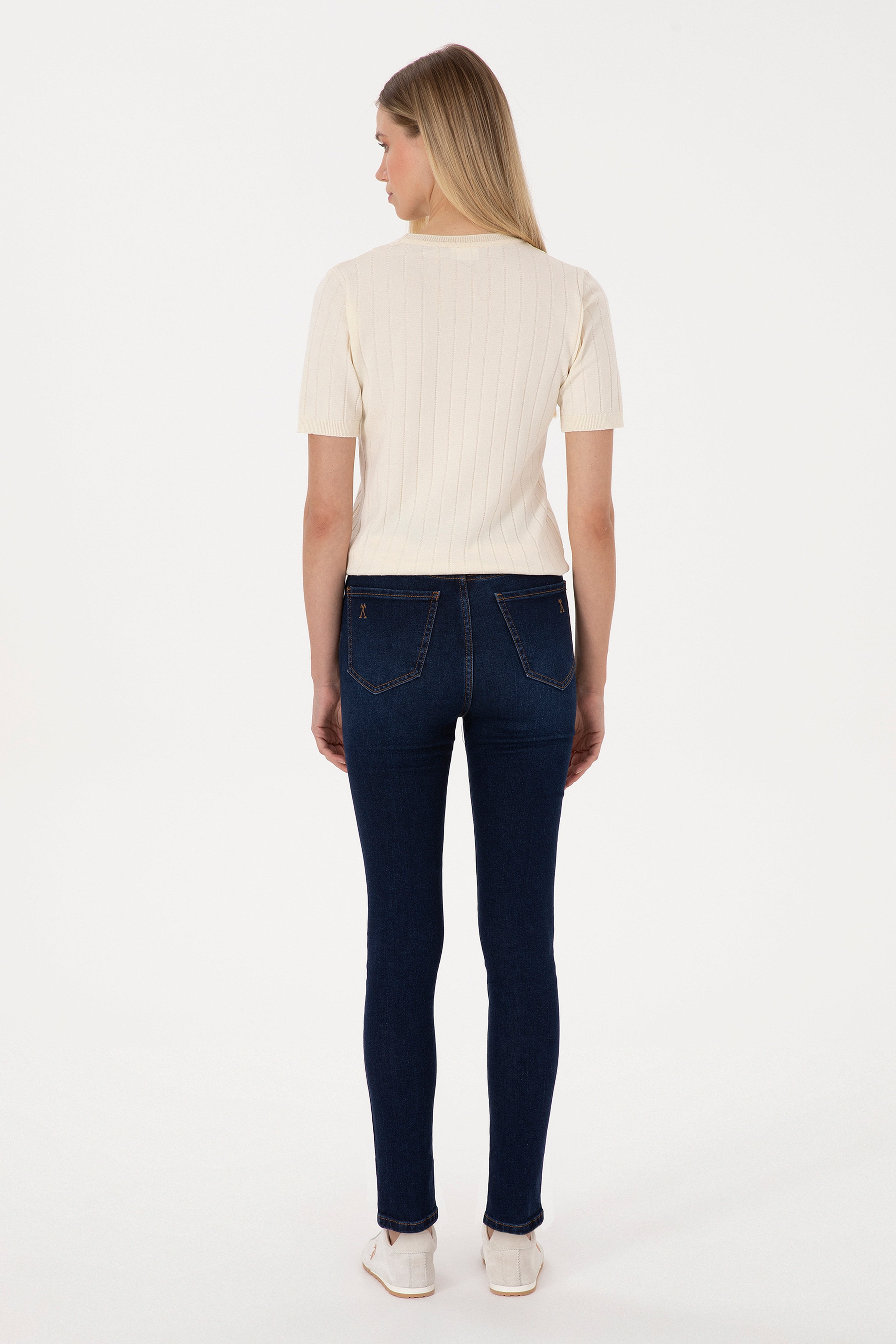 Kadın Koyu Mavi Skinny High Waist Fit Jean Pantolon - Image 4