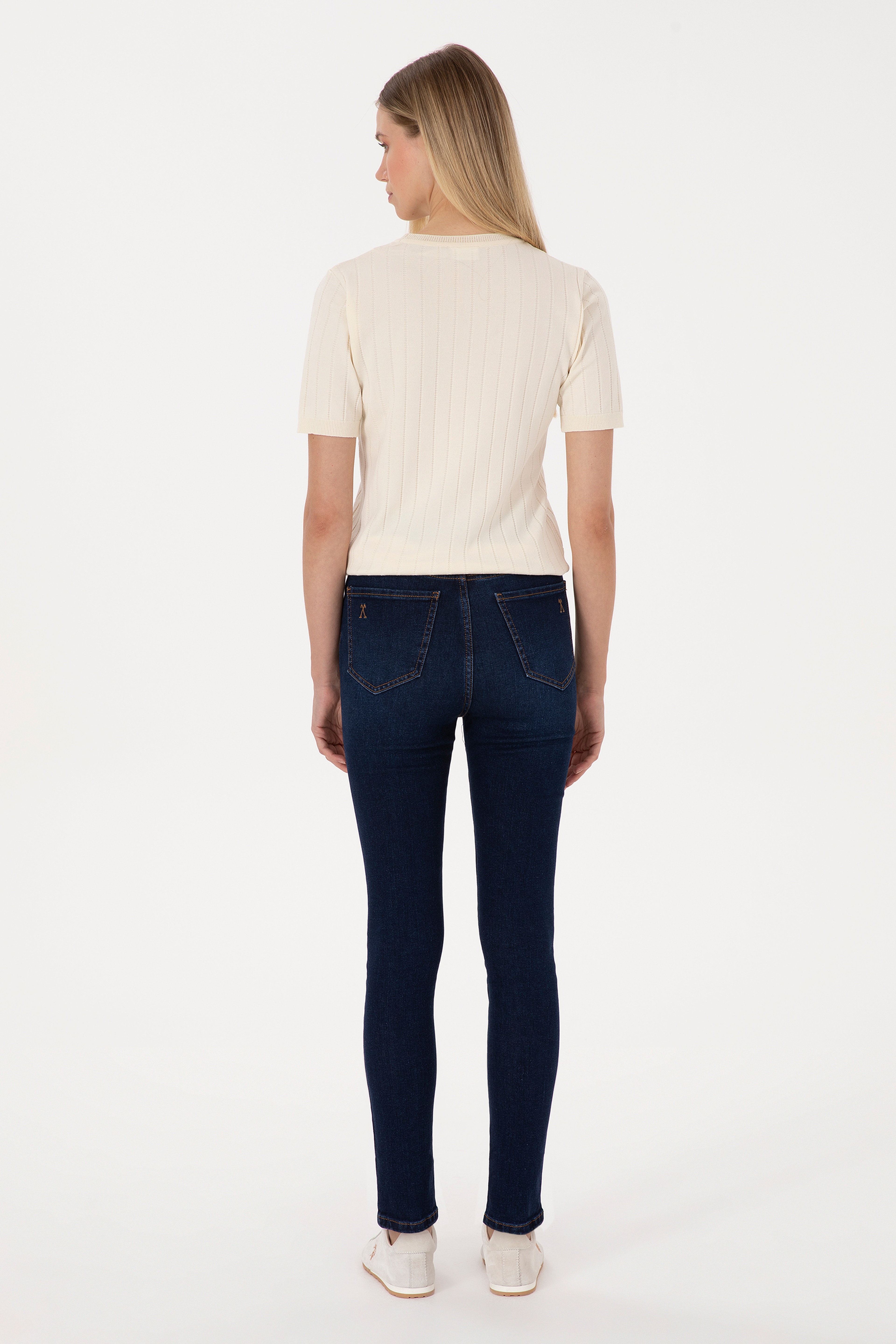 Kadın Koyu Mavi Skinny High Waist Fit Jean Pantolon