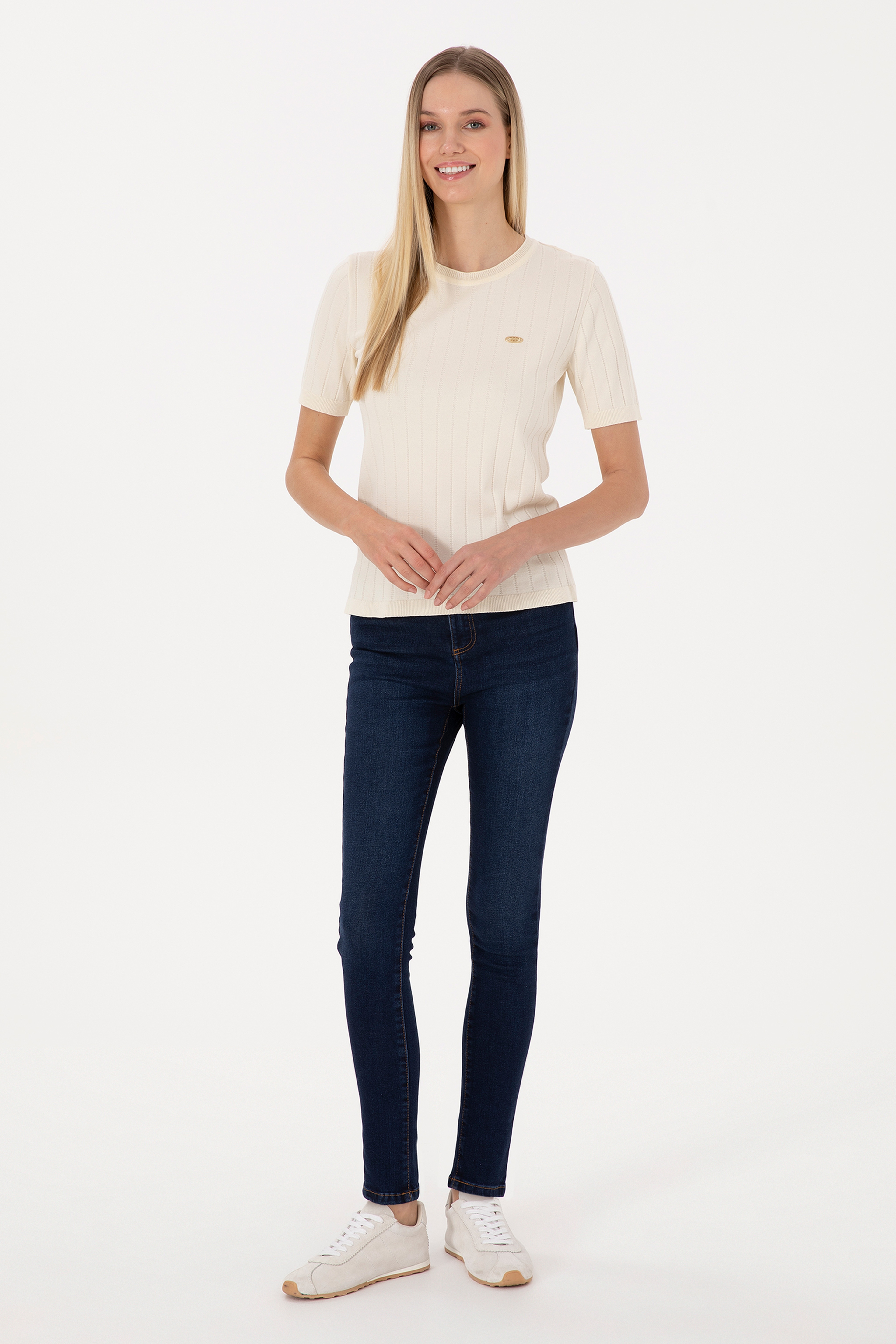 Kadın Koyu Mavi Skinny High Waist Fit Jean Pantolon - Image 1