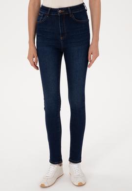 Kadın Koyu Mavi Skinny High Waist Fit Jean Pantolon - 50316591007