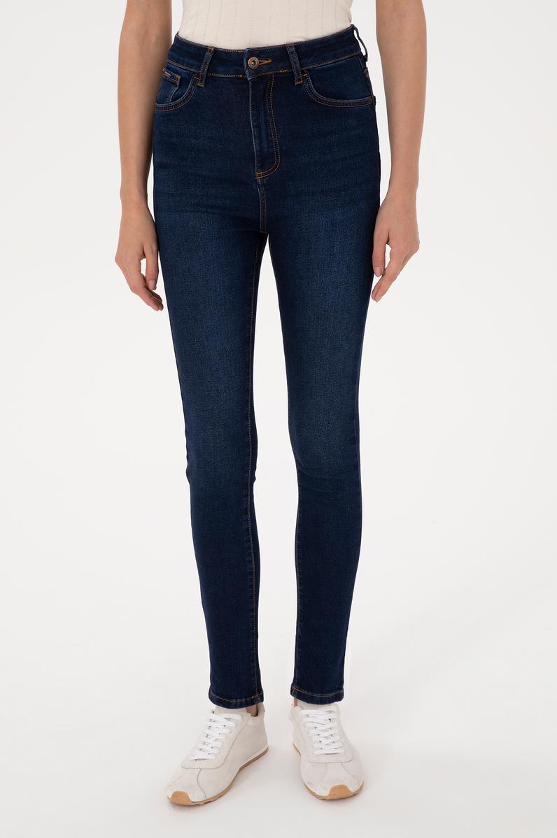 Kadın Koyu Mavi Skinny High Waist Fit Jean Pantolon