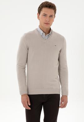 Erkek Slim Fit V Yaka Taş Basic Kazak - 50313668043