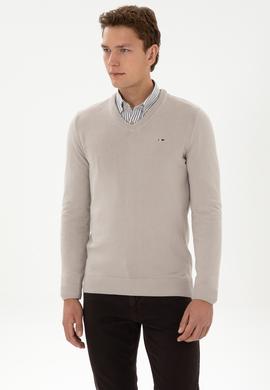 Erkek Slim Fit V Yaka Taş Basic Kazak - 50313668043