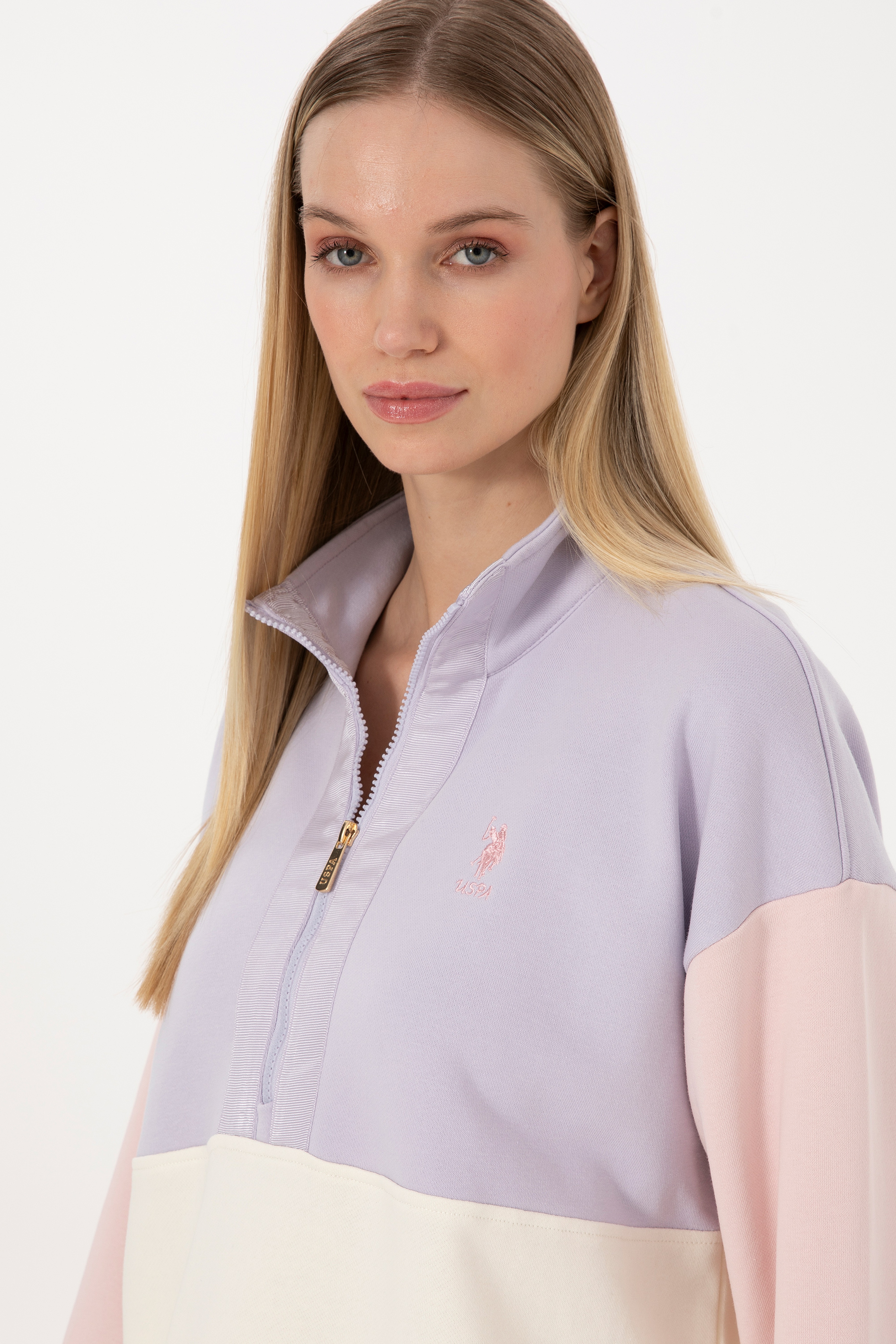 Kadın Lila Fermuarlı Dik Yaka Sweatshirt - Image 2