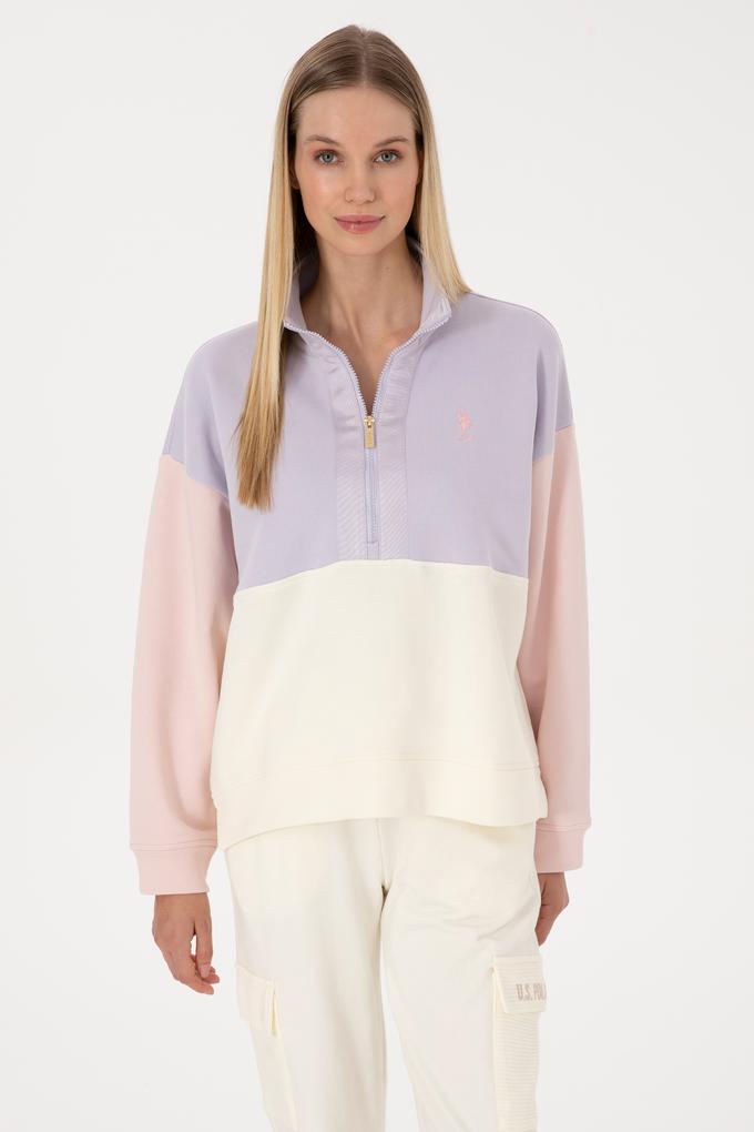 Kadın Lila Fermuarlı Dik Yaka Sweatshirt