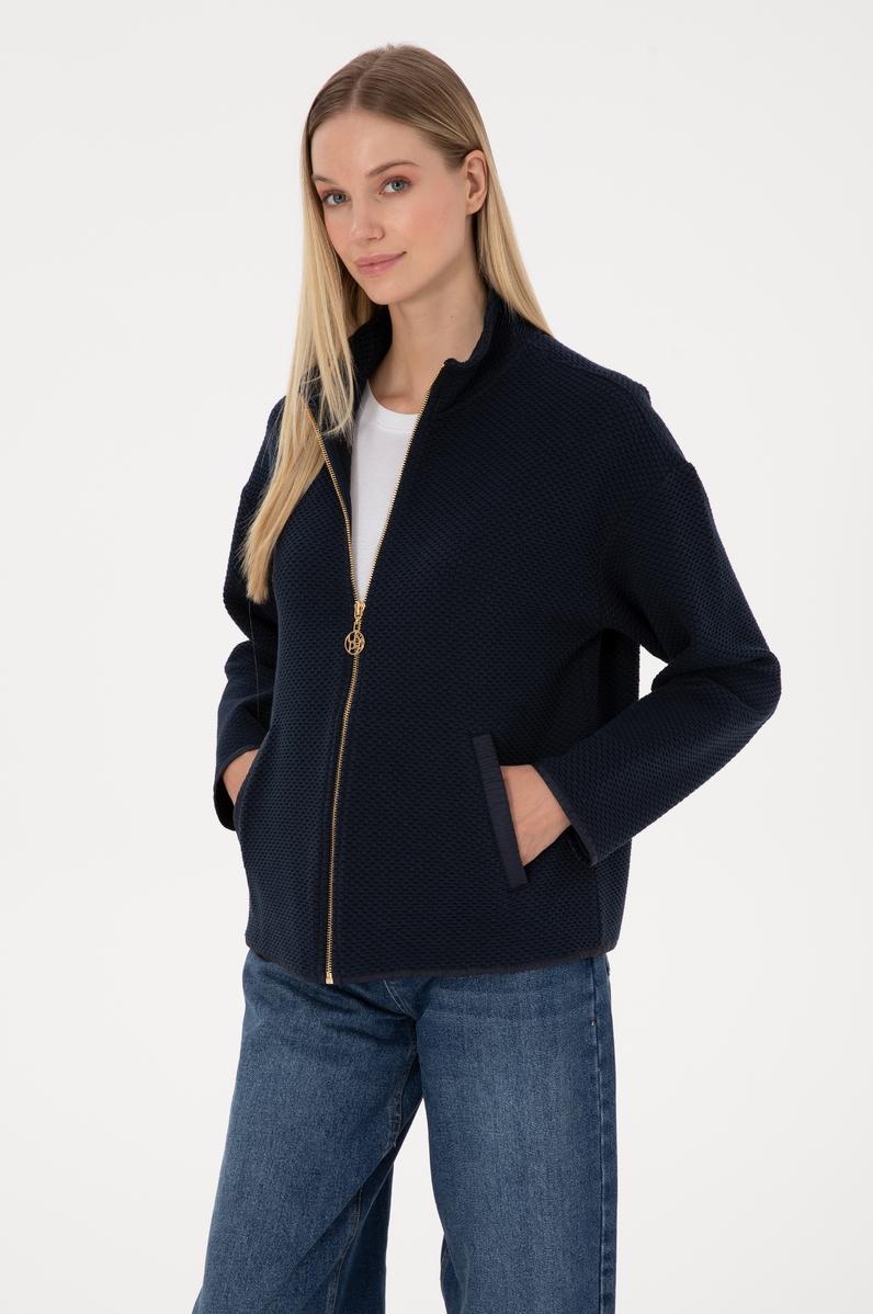 Kadın Lacivert Fermuarlı Dik Yaka Sweatshirt