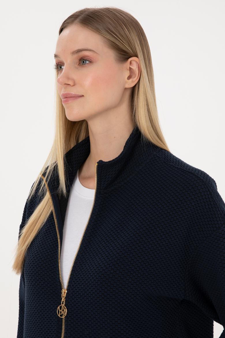 Kadın Lacivert Fermuarlı Dik Yaka Sweatshirt - 50314173005