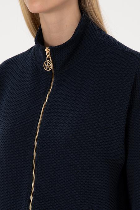 Kadın Lacivert Fermuarlı Dik Yaka Sweatshirt
