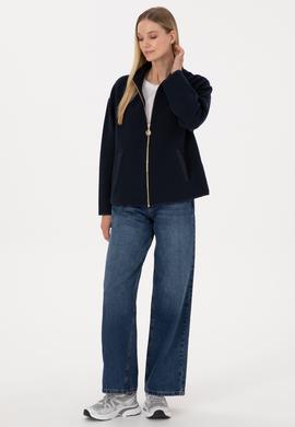Kadın Lacivert Fermuarlı Dik Yaka Sweatshirt - 50314173005