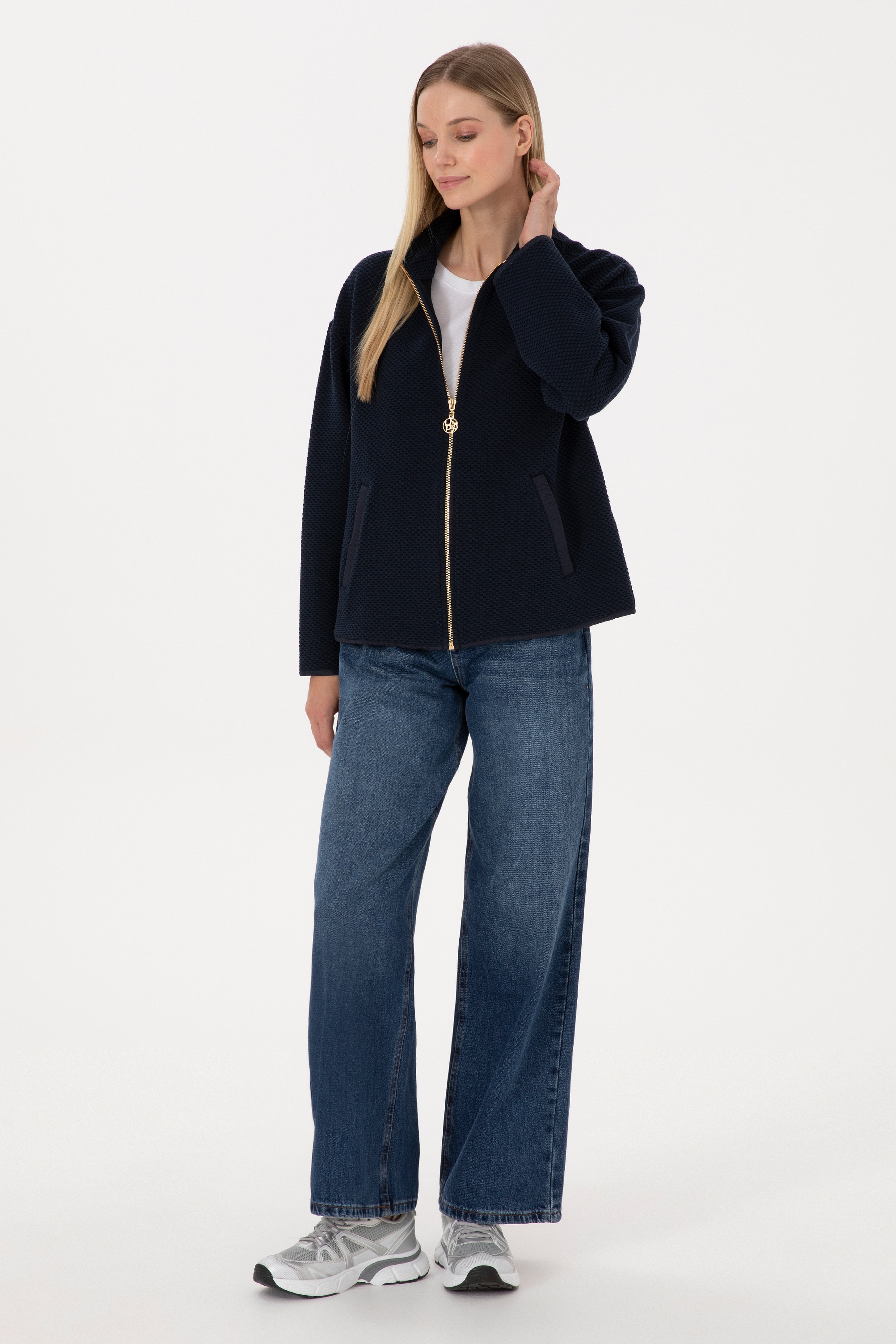 Kadın Lacivert Fermuarlı Dik Yaka Sweatshirt