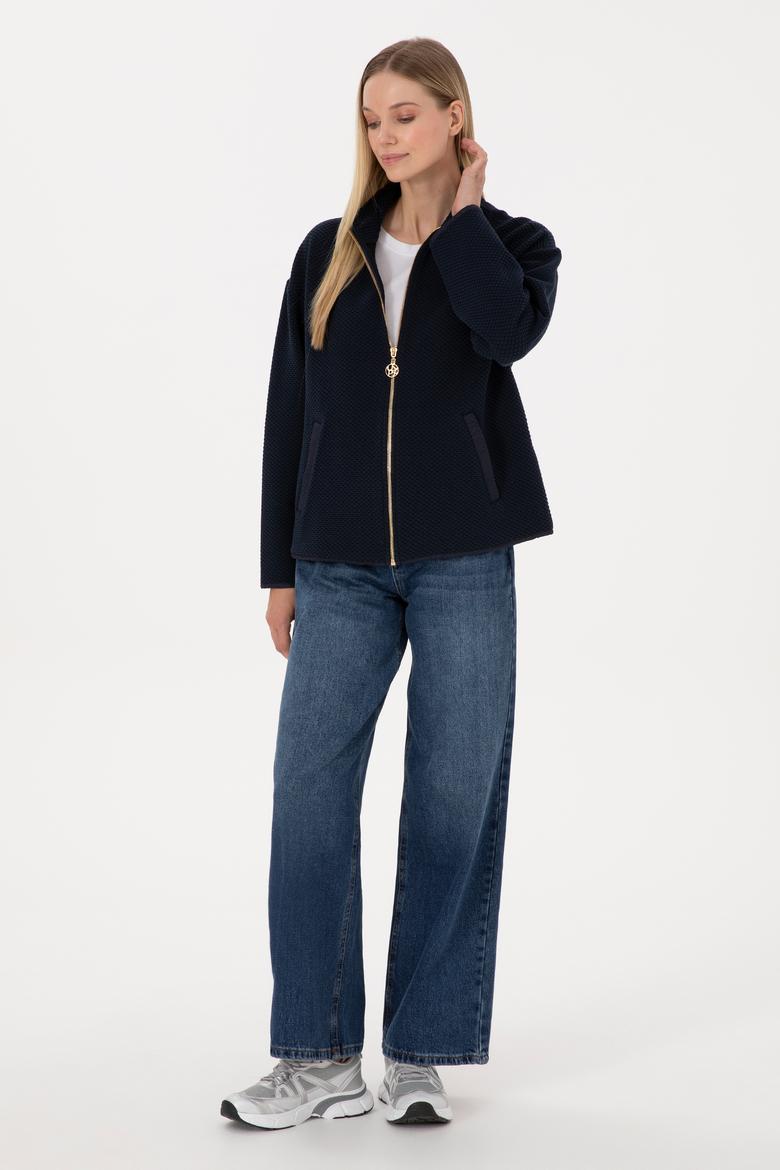 Kadın Lacivert Fermuarlı Dik Yaka Sweatshirt - 50314173005