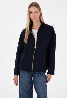 Kadın Lacivert Fermuarlı Dik Yaka Sweatshirt - 50314173005