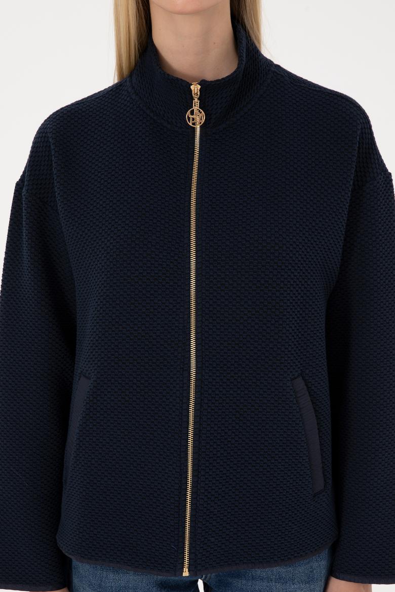 Kadın Lacivert Fermuarlı Dik Yaka Sweatshirt - 50314173005