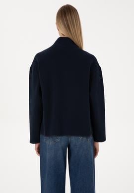 Kadın Lacivert Fermuarlı Dik Yaka Sweatshirt - 50314173005