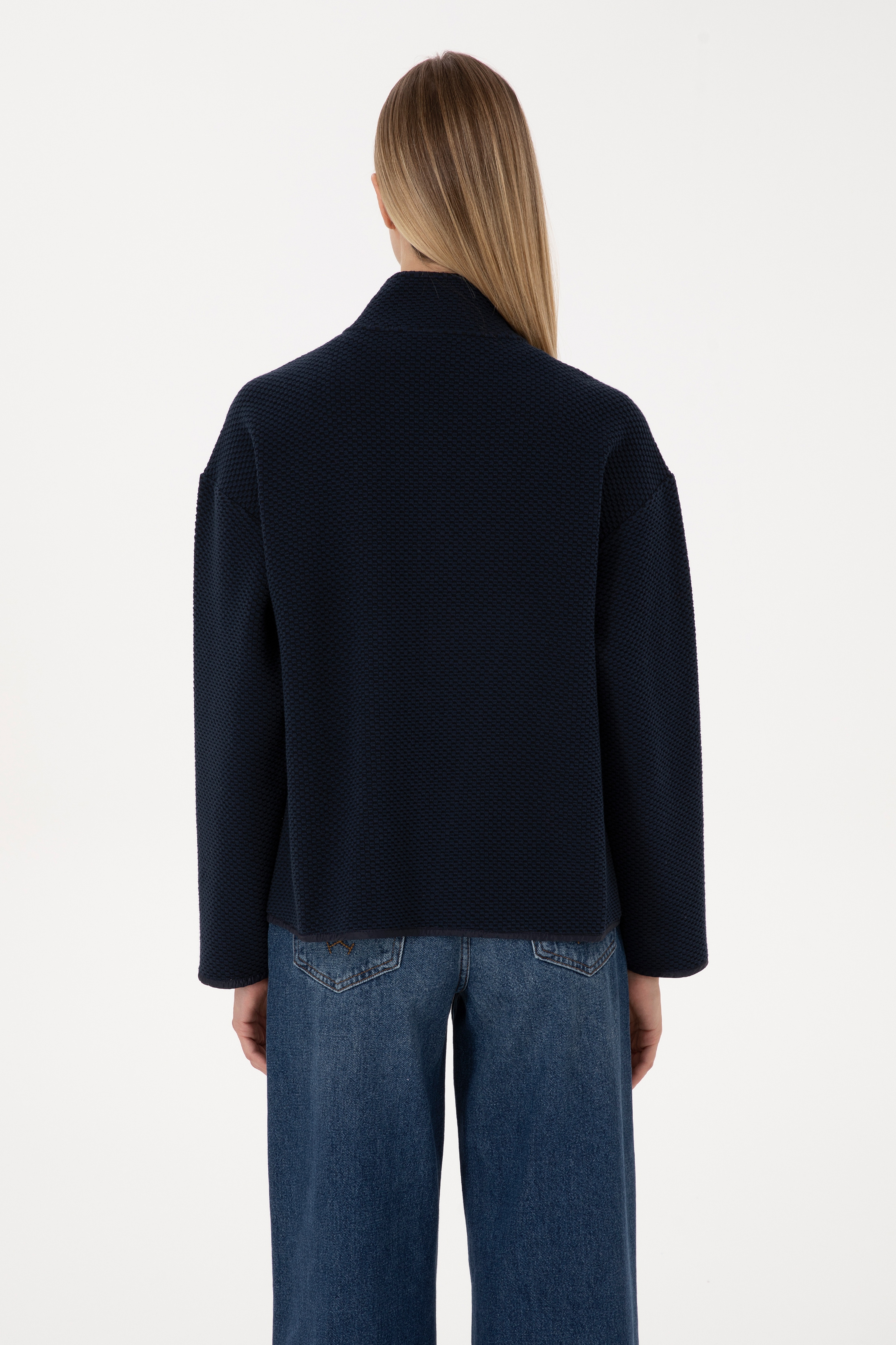 Kadın Lacivert Fermuarlı Dik Yaka Sweatshirt