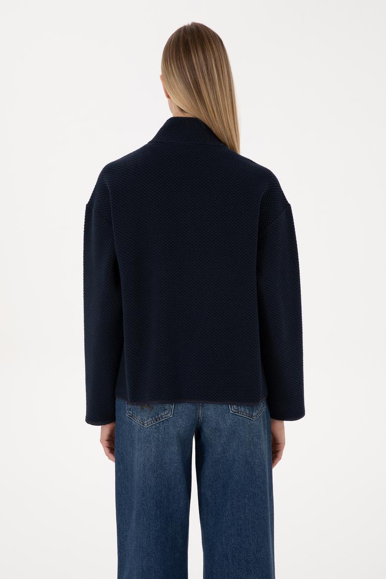 Kadın Lacivert Fermuarlı Dik Yaka Sweatshirt - 50314173005