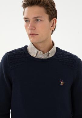 Erkek Slim Fit Bisiklet Yaka Lacivert Kazak - 50314975015