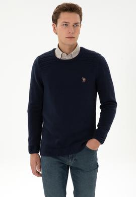Erkek Slim Fit Bisiklet Yaka Lacivert Kazak - 50314975015