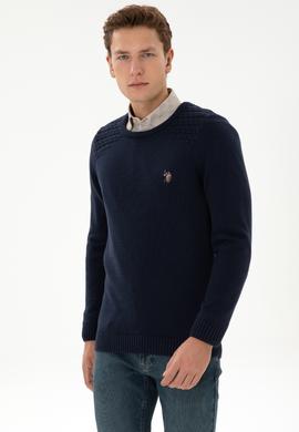 Erkek Slim Fit Bisiklet Yaka Lacivert Kazak - 50314975015