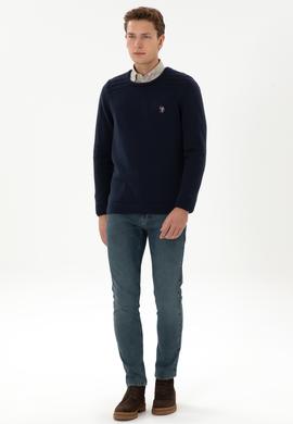 Erkek Slim Fit Bisiklet Yaka Lacivert Kazak - 50314975015
