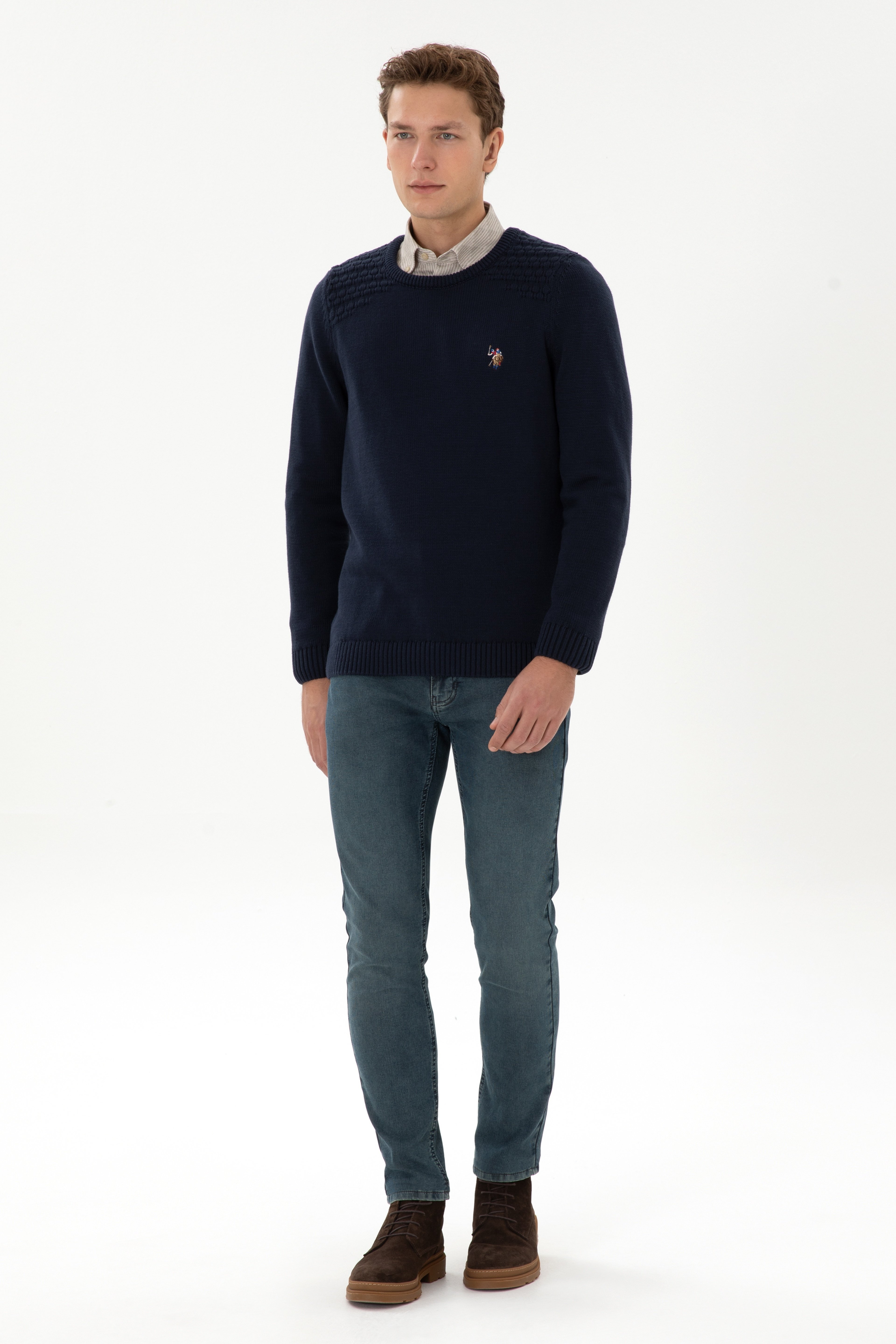 Erkek Slim Fit Bisiklet Yaka Lacivert Kazak - Image 4