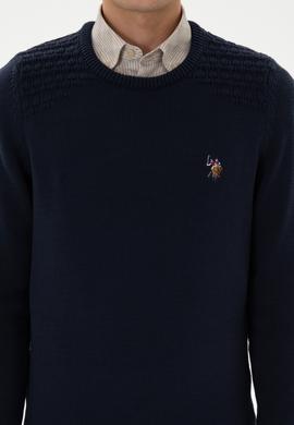 Erkek Slim Fit Bisiklet Yaka Lacivert Kazak - 50314975015