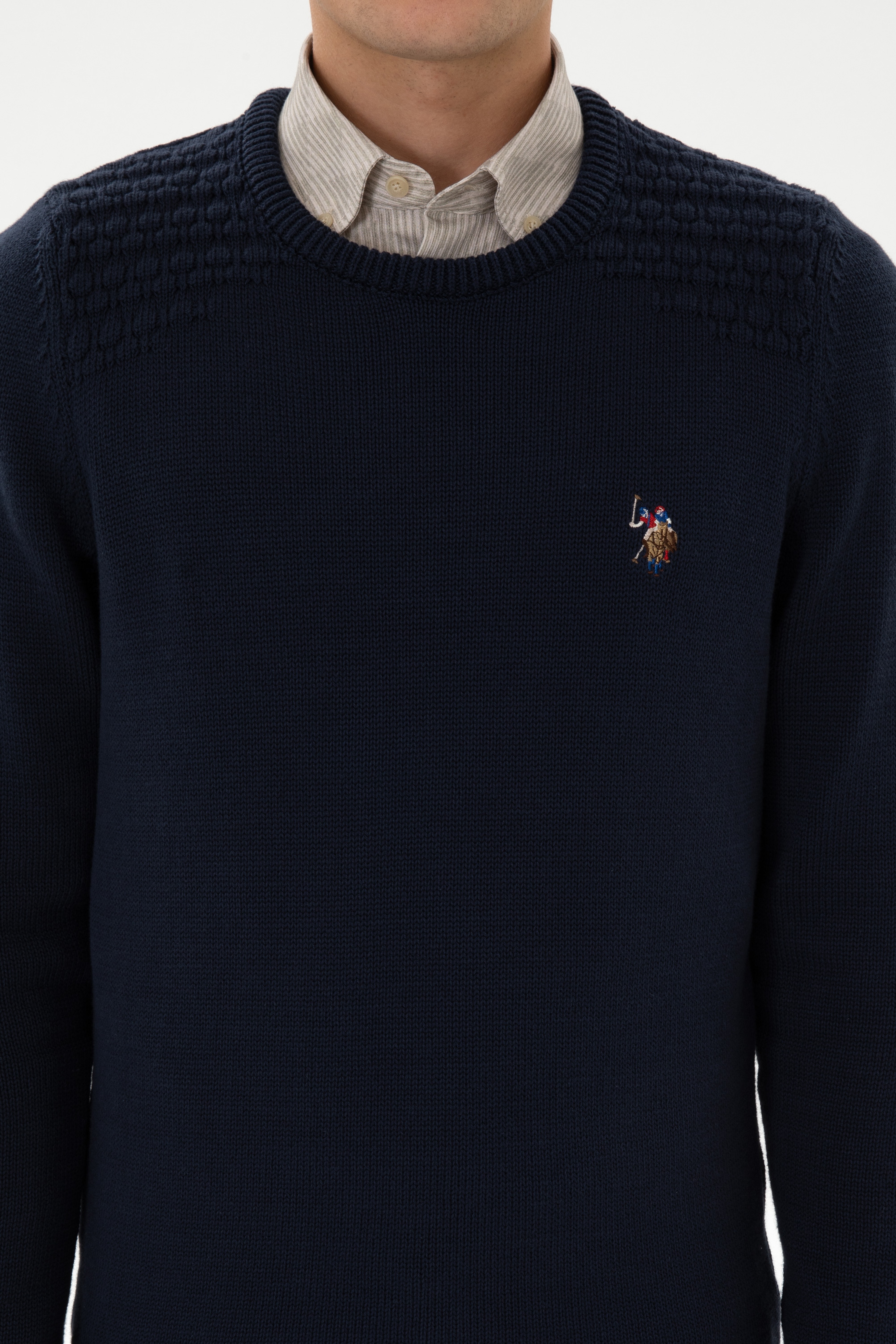 Erkek Slim Fit Bisiklet Yaka Lacivert Kazak