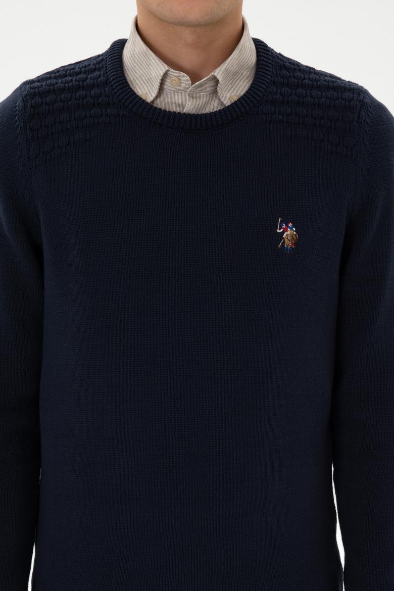 Erkek Slim Fit Bisiklet Yaka Lacivert Kazak - 50314975015