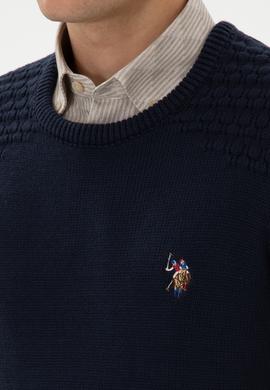 Erkek Slim Fit Bisiklet Yaka Lacivert Kazak - 50314975015