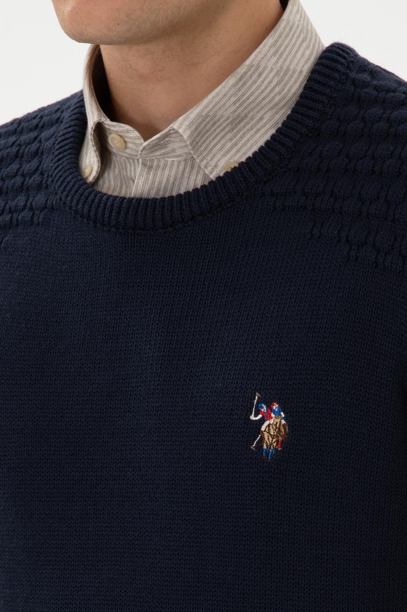 Erkek Slim Fit Bisiklet Yaka Lacivert Kazak