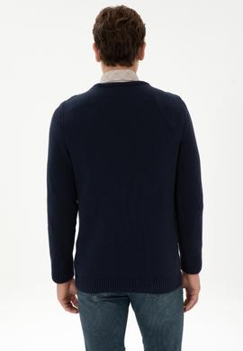 Erkek Slim Fit Bisiklet Yaka Lacivert Kazak - 50314975015