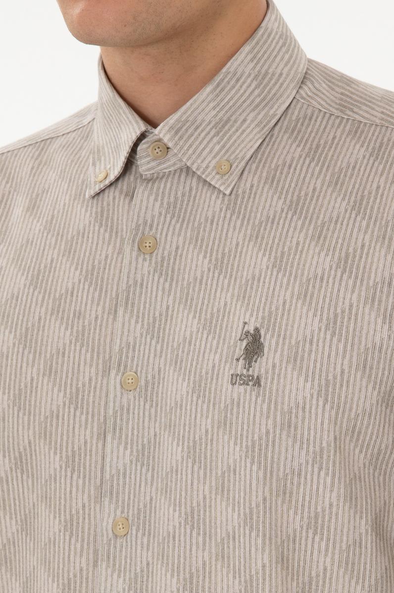 Erkek Açık Haki Uzun Kollu Gömlek