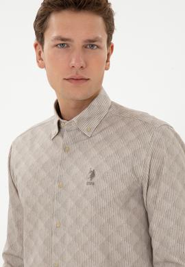 Erkek Açık Haki Uzun Kollu Gömlek - 50308484024