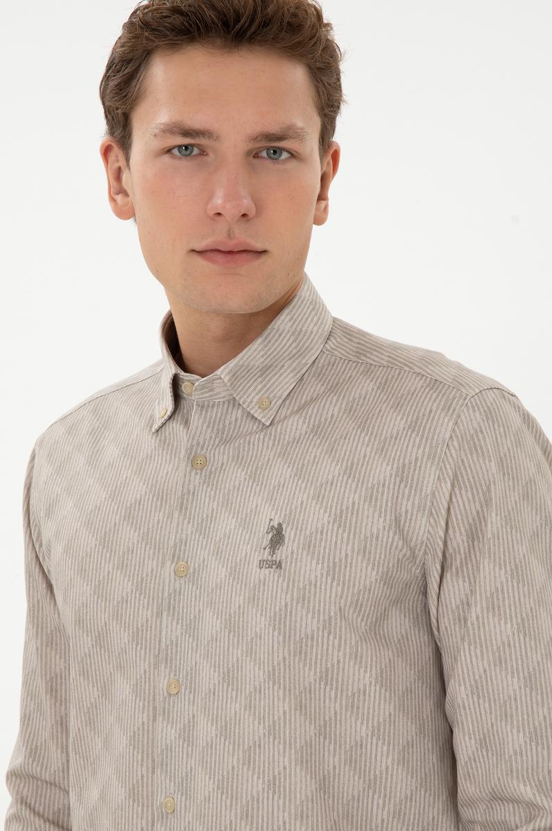 Erkek Açık Haki Uzun Kollu Gömlek