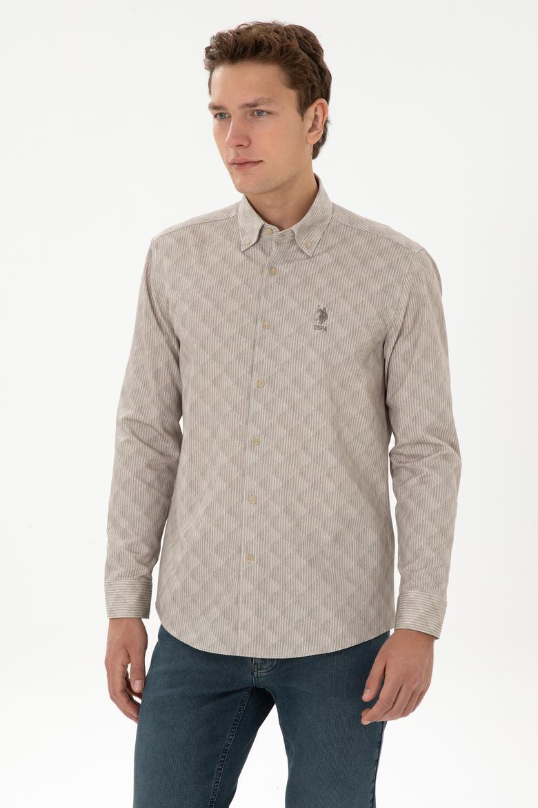 Erkek Açık Haki Uzun Kollu Gömlek - 50308484024