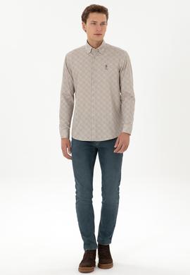 Erkek Açık Haki Uzun Kollu Gömlek - 50308484024