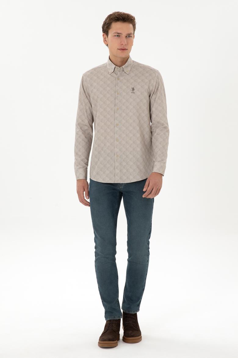 Erkek Açık Haki Uzun Kollu Gömlek - 50308484024