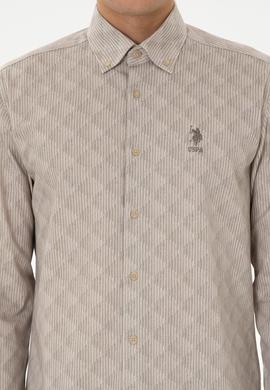 Erkek Açık Haki Uzun Kollu Gömlek - 50308484024