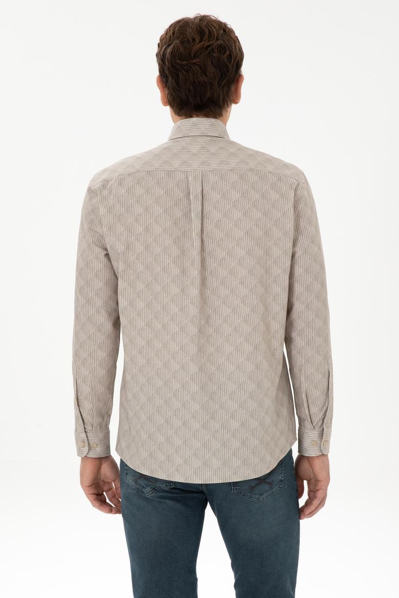 Erkek Açık Haki Uzun Kollu Gömlek - 50308484024