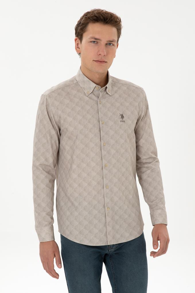 Erkek Açık Haki Uzun Kollu Gömlek