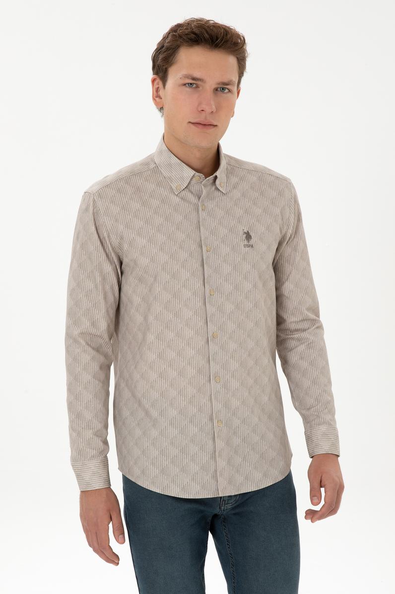 Erkek Açık Haki Uzun Kollu Gömlek