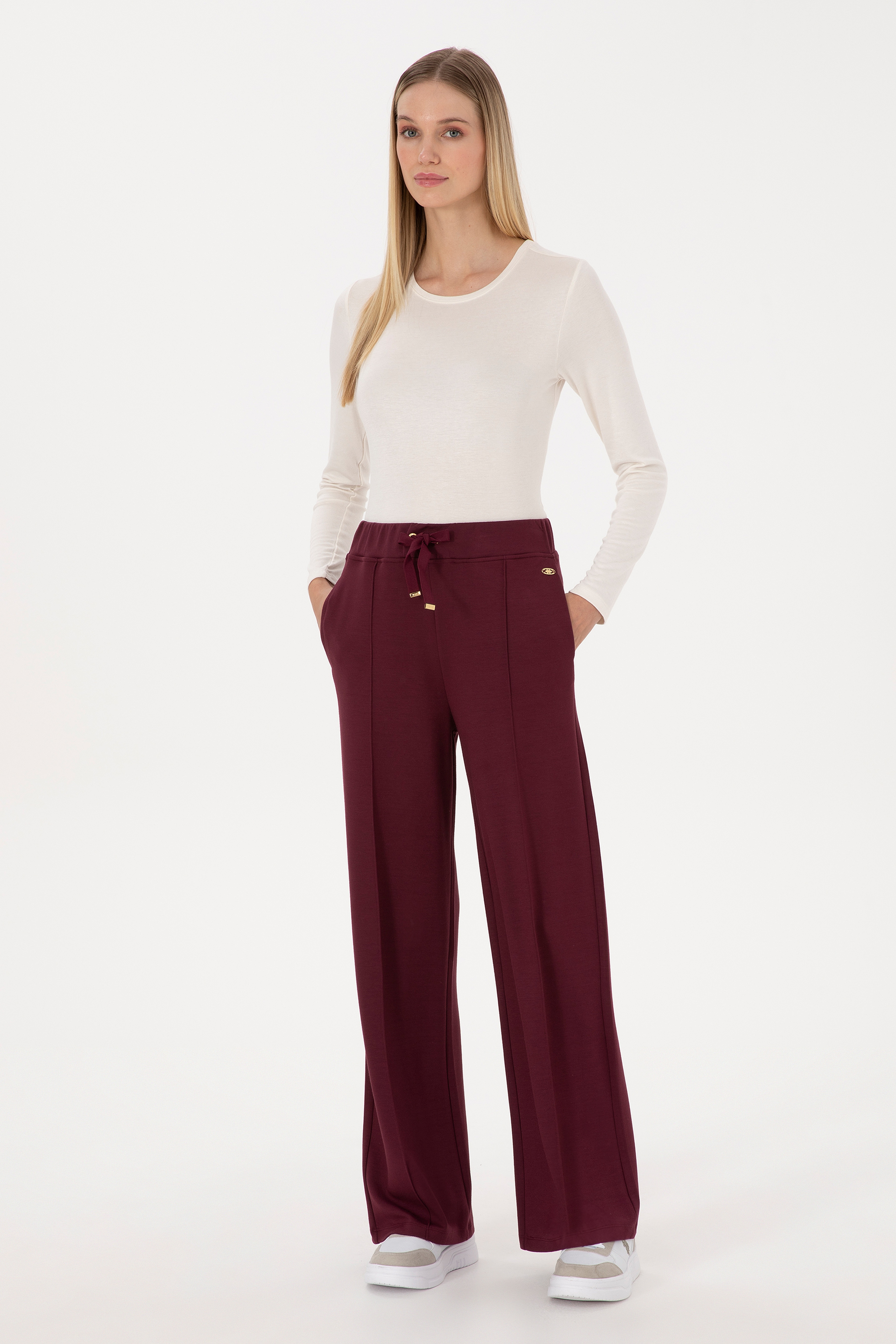 Kadın Bordo Modal Karışımlı Loose Fit Eşofman Altı - Image 1