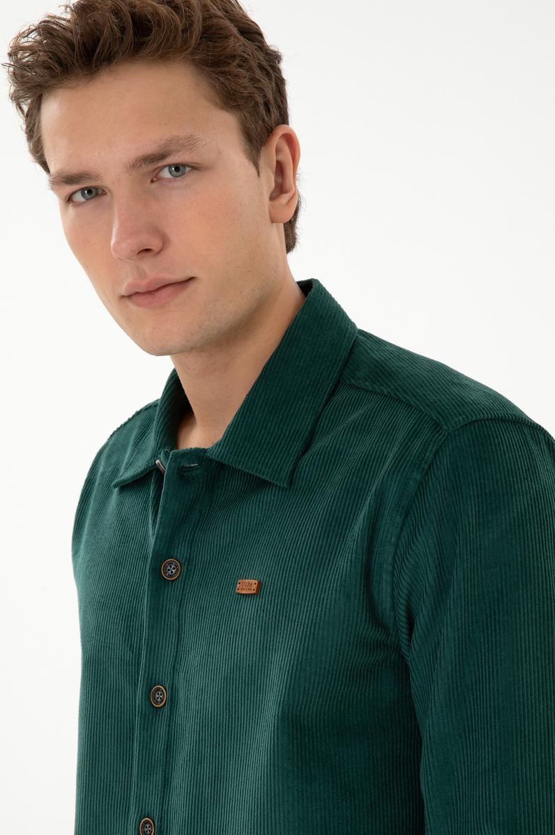 Erkek Koyu Yeşil Uzun Kollu Gömlek