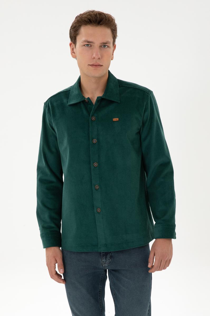 Erkek Koyu Yeşil Uzun Kollu Gömlek