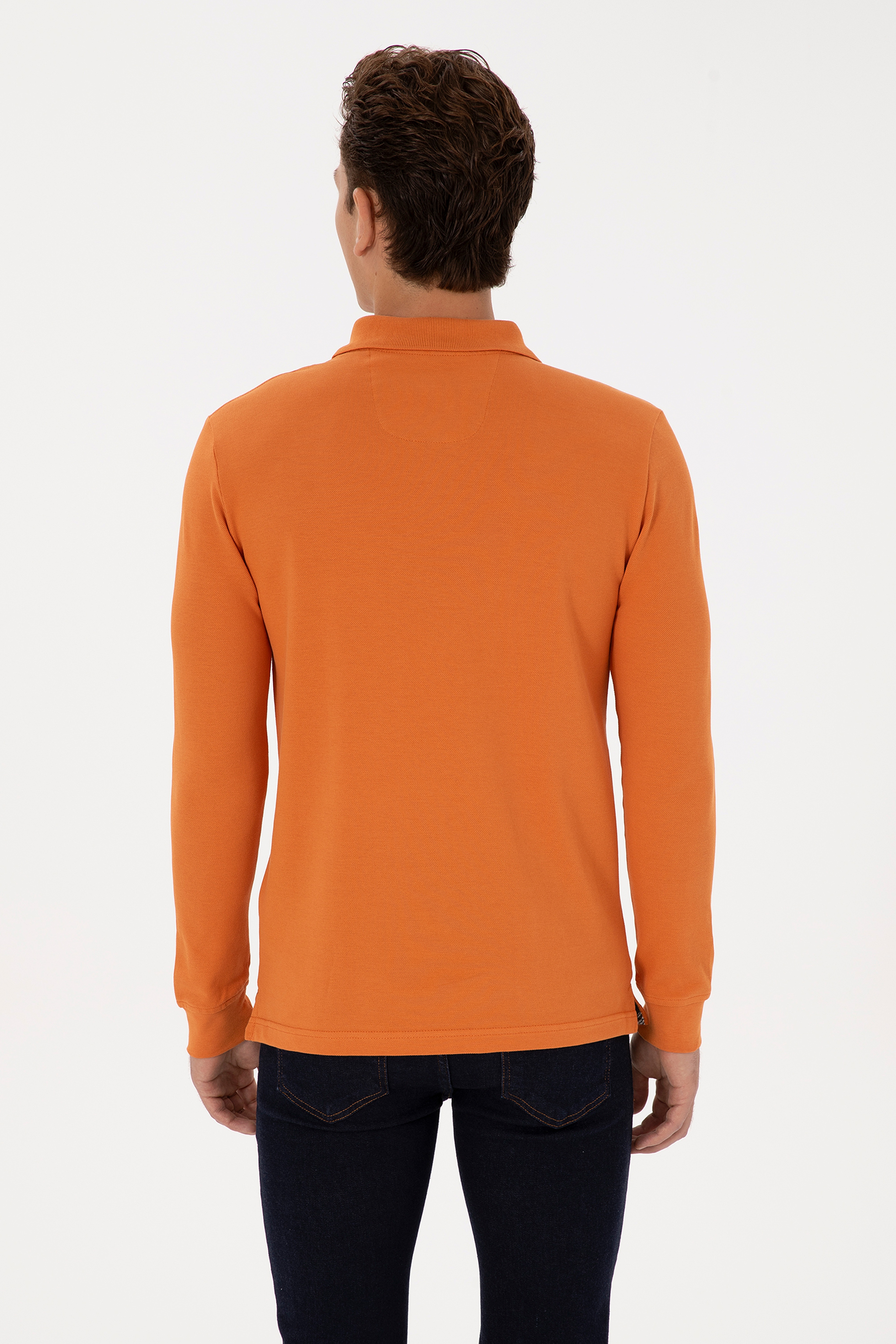 Erkek Slim Fit Polo Yaka Bakır Basic Sweatshirt - Image 5