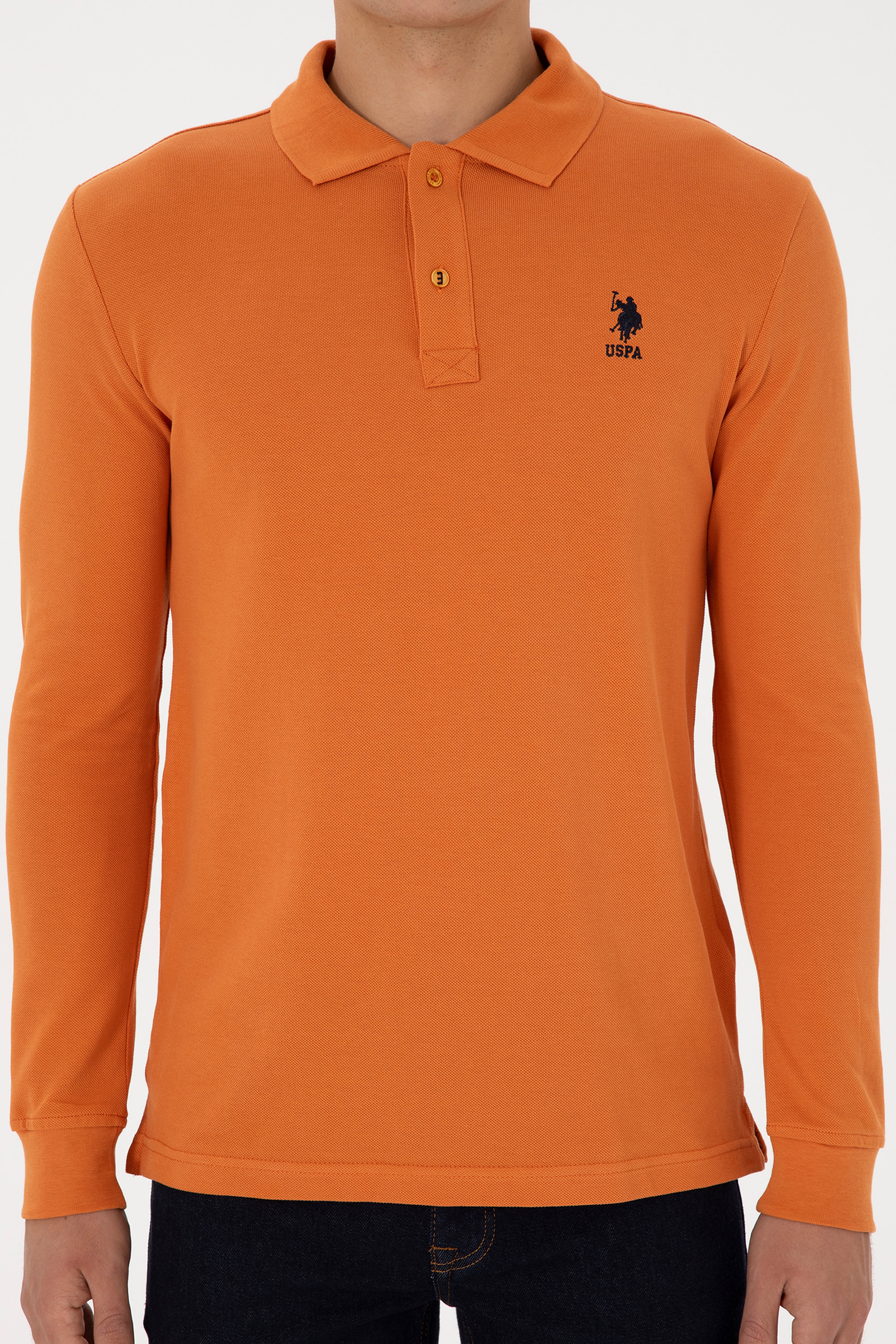 Erkek Slim Fit Polo Yaka Bakır Basic Sweatshirt